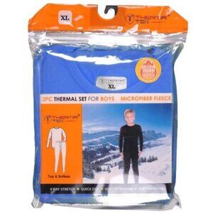 Boys Thermal Underwear Set Microfiber Long John Pants Shirt Baselayer Blue, XL